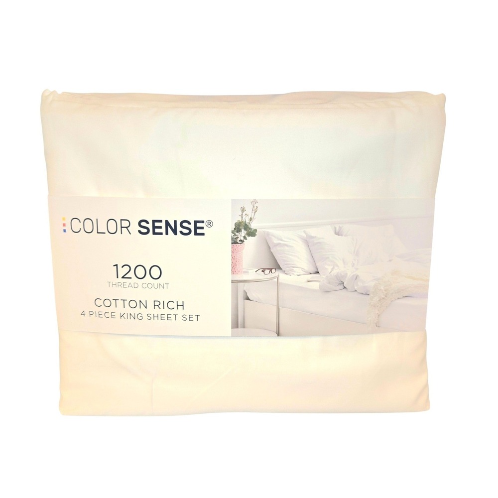 Color Sense Sheet Set King White 1200TC Cotton Rich 4pc True Grip Deep Pocket